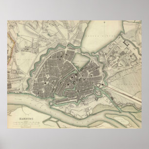 Vintage Karta i Hamburg Tyskland (1841) Poster