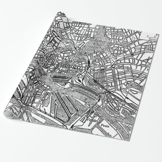 Vintage Karta i Hamburg Tyskland (1911) Presentpapper (Utrullad)