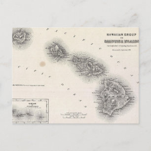 Vintage Karta i Hawaii och Nya Zeeland (1855) Vykort