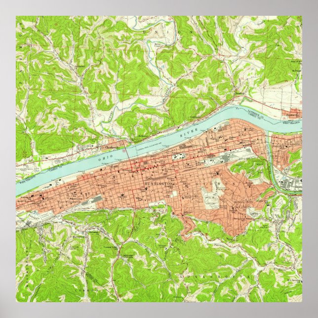 Vintage Karta i Huntington Väster Virginia (1957) Poster (Framsidan)