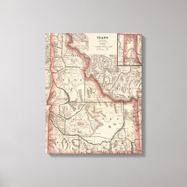 Vintage Karta i Idaho (1883) Canvastryck (Framsida)