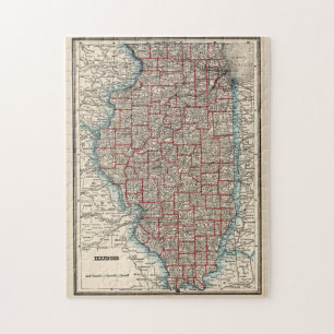 Vintage Karta i Illinois (1893) Pussel