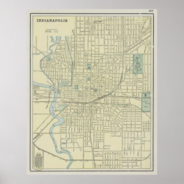 Vintage Karta i Indianapolis Indiana (1901) Poster (Framsidan)