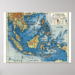 Vintage karta i Indonesien, texten i Fransk Poster