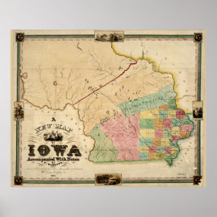 Vintage Karta i Iowa (1845) Poster