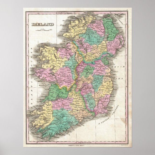 Vintage Karta i Irland (1827) Poster (Framsidan)