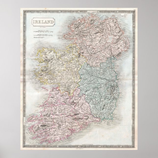 Vintage Karta i Irland (1850) Poster (Framsidan)