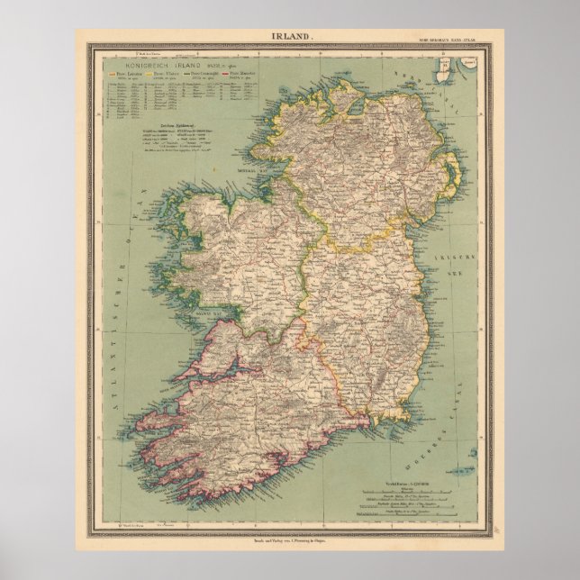 Vintage Karta i Irland (1888) Poster (Framsidan)