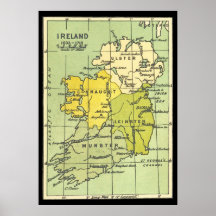 Vintage Karta i Irland Circa 1603-1714