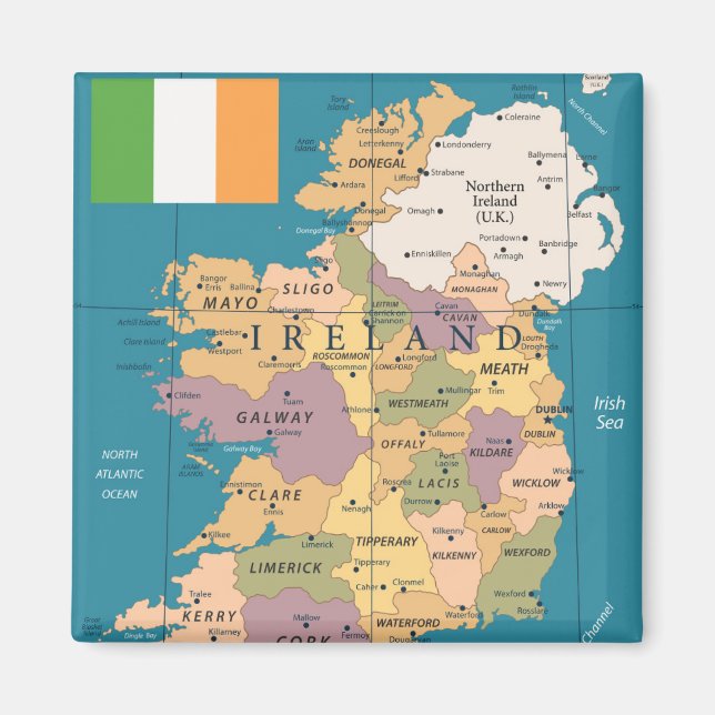 Vintage Karta i Irland Magnet (Framsidan)