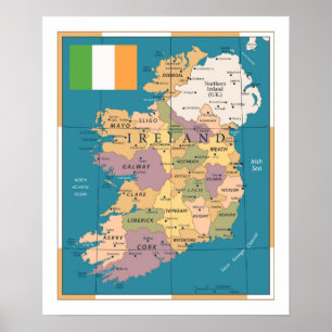 Vintage Karta i Irland Poster