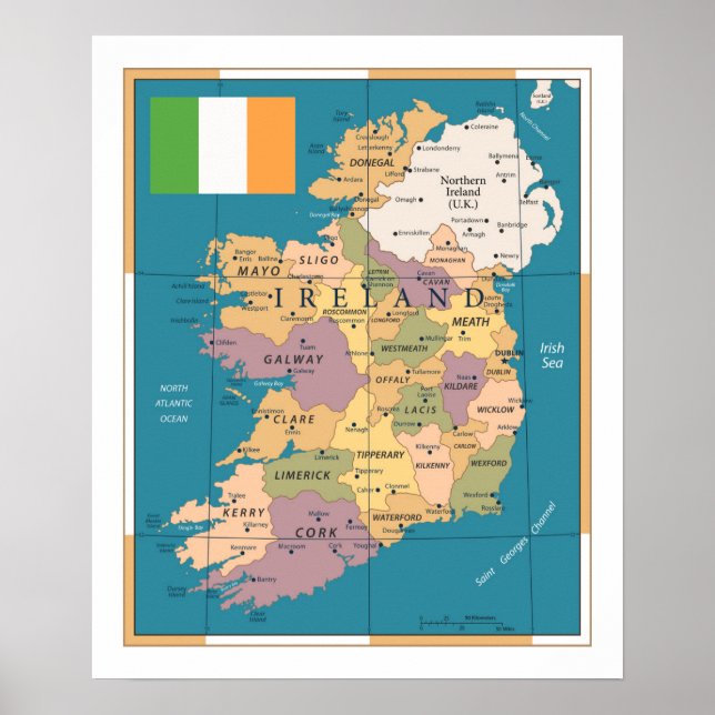 Vintage Karta i Irland Poster (Framsidan)