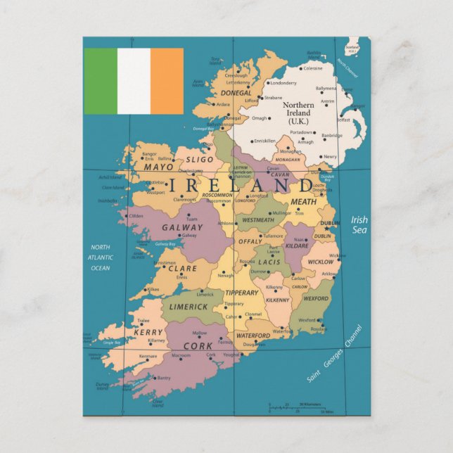 Vintage Karta i Irland Vykort (Framsida)