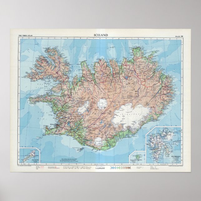 VINTAGE KARTA i ISLANDET Poster (Framsidan)