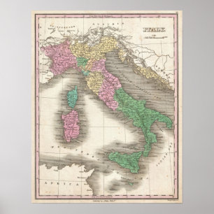 Vintage Karta i Italien (1827) Poster