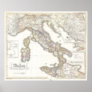 Vintage Karta i Italien (1850) Poster