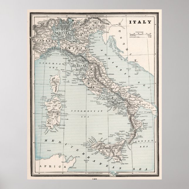 Vintage Karta i Italien (1893) Poster (Framsidan)
