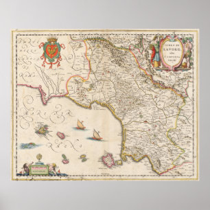 Vintage Karta i Italien Kampanien (1662) Poster