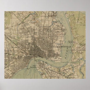 Vintage Karta i Jacksonville Florida (1917) Poster