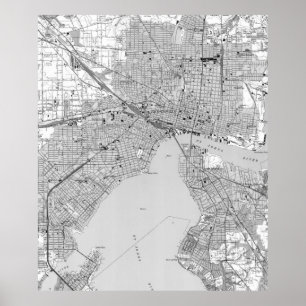 Vintage Karta i Jacksonville Florida (1950) BW Poster