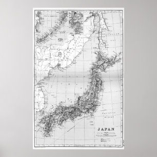 Vintage Karta i Japan (1892) BW Poster