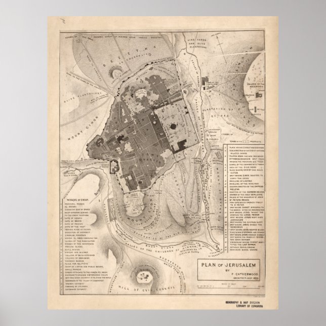 Vintage Karta i Jerusalem Israel (1835) Poster (Framsidan)