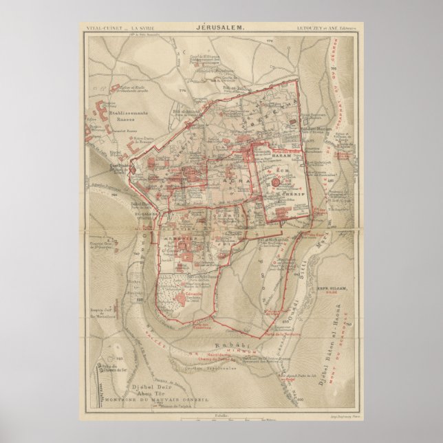 Vintage Karta i Jerusalem Israel (1896) Poster (Framsidan)