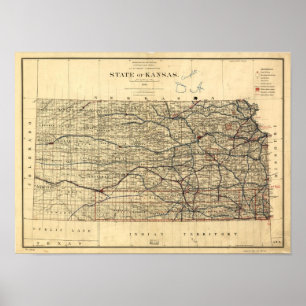 Vintage Karta i Kansas (1884) Poster