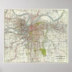 Vintage Karta i Kansas City Missouri (1920) Poster