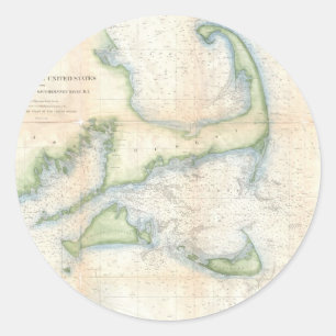 Vintage Karta i Kap Cod (1857) Runt Klistermärke