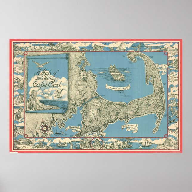Vintage Karta i Kap Cod (1945) Poster (Framsidan)