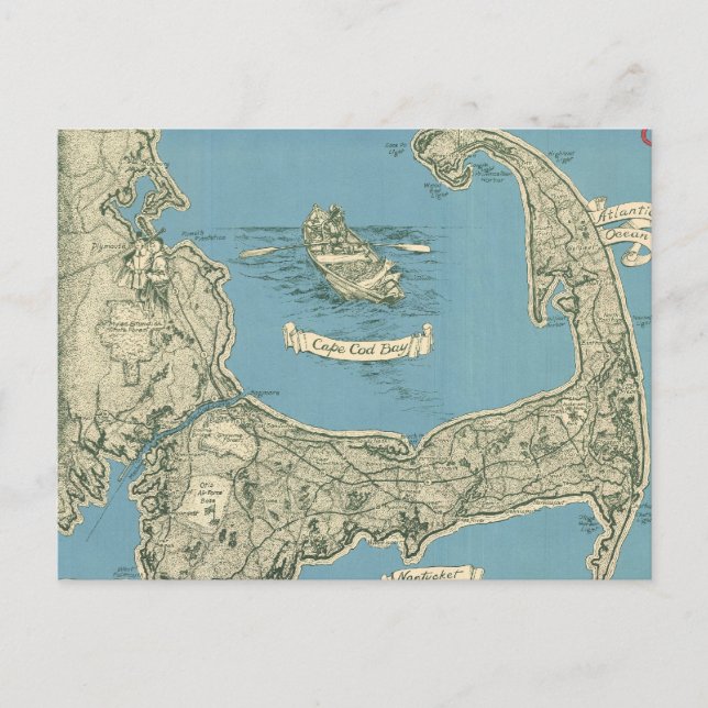 Vintage Karta i Kap Cod (1945) Vykort (Framsida)