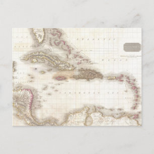 Vintage karta i Karibiska havet Vykort