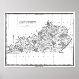 Vintage Karta i Kentucky (1827) BW Poster