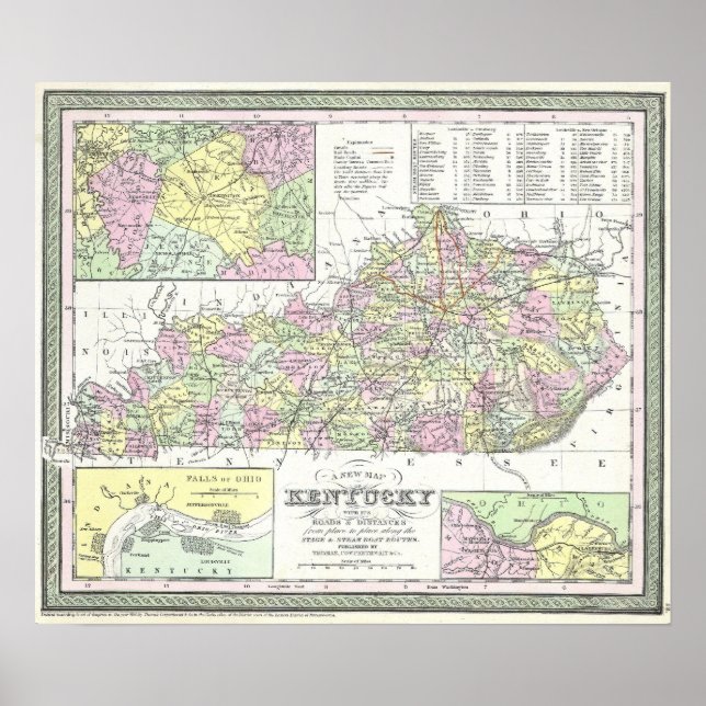 Vintage Karta i Kentucky (1850) Poster (Framsidan)