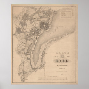 Vintage karta i Kiel Tyskland (1853) Poster