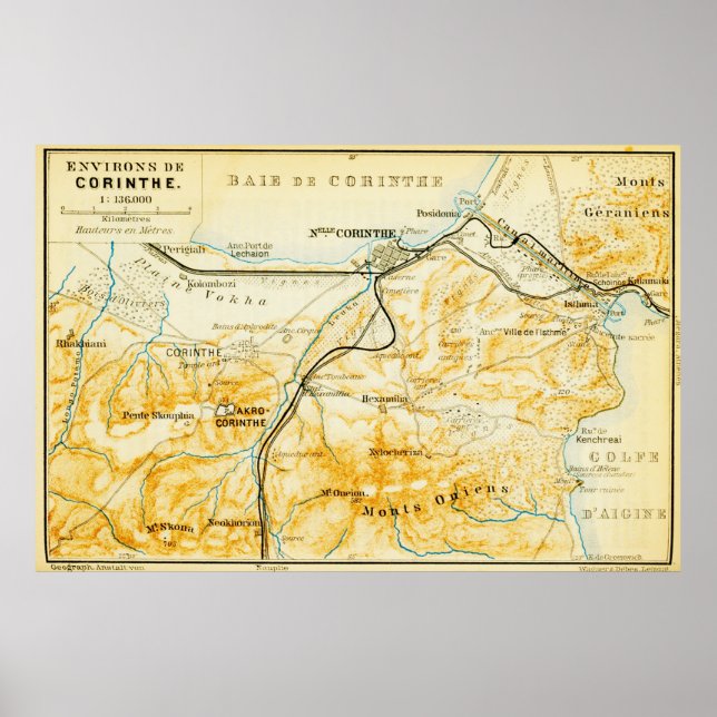 Vintage Karta i Korint Grekland (1894) Poster (Framsidan)