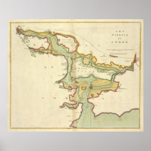 Vintage Karta i Kork Harbour Ireland (1702) Poster