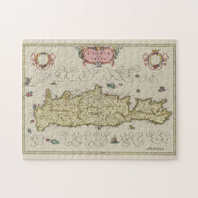 Vintage Karta i Kreta Grekland (1665) Pussel (Horisontell)