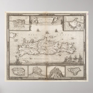 Vintage Karta i Kreta Grekland (1680) Poster