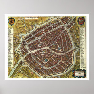 Vintage karta i Leiden Poster