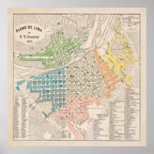 Vintage Karta i Lima Peru (1872) Poster