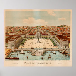 Vintage Karta i Lissabon Portugal (1860) Poster
