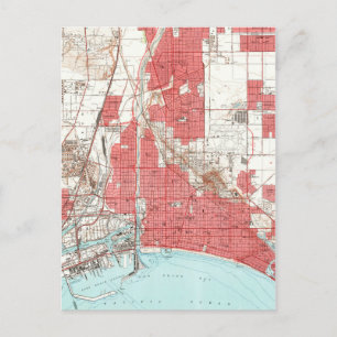 Vintage Karta i Long Beach California (1949) 3 Vykort