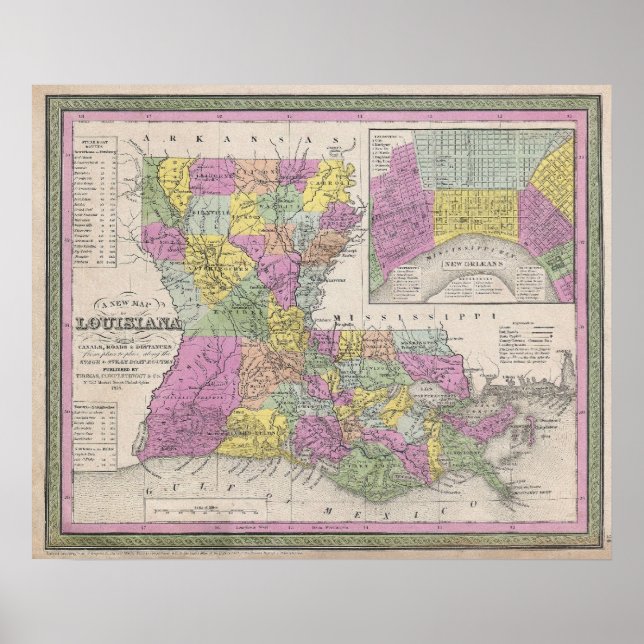 Vintage Karta i Louisiana (1853) Poster (Framsidan)