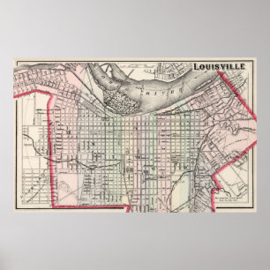 Vintage Karta i Louisville Kentucky (1884) Poster