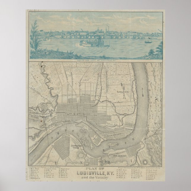 Vintage Karta i Louisville KY (1870) Poster (Framsidan)