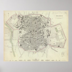 Vintage Karta i Madrid Spanien (1831) Poster