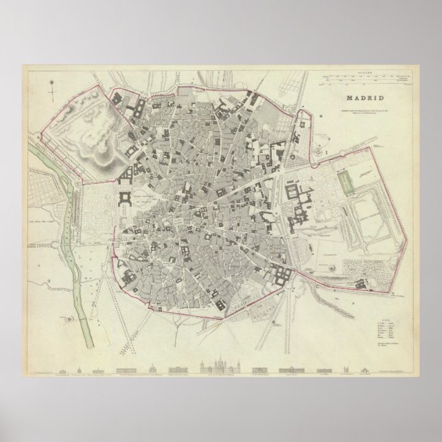 Vintage Karta i Madrid Spanien (1831) Poster (Framsidan)