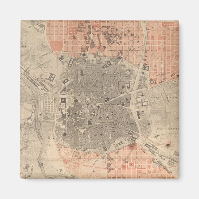 Vintage Karta i Madrid Spanien (1861) Magnet (Framsidan)